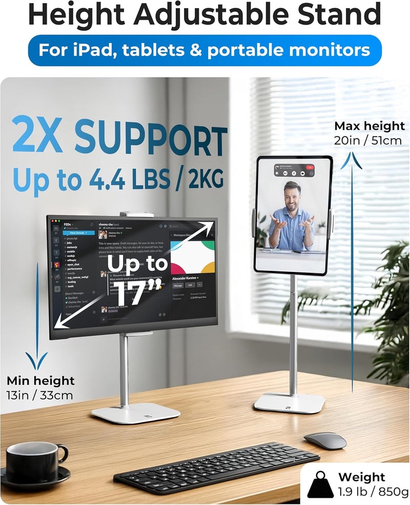 cooper TabStand, 20" Tall iPad Stand for Desk, Portable Monitor Holder up to 17" Holds 4.4lb, Desktop Tablet Stand, Tablet Mount, Apple iPad Holder for Desk, for Samsung, Kindle, Fire (Frost White) - Image 2